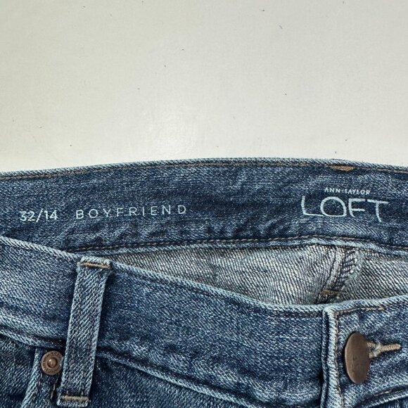 Loft Boyfriend Button Fly Women's size 14 Dark Wash Blue Denim jeans - Picture 3 of 5